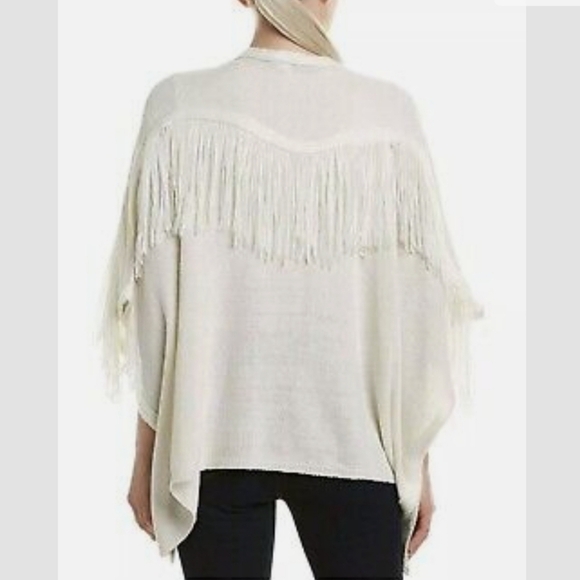 Anthropologie Bishop + Young Ivory Flax Open Front Fringe Poncho Cardigan M/L - Picture 4 of 12
